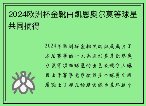 2024欧洲杯金靴由凯恩奥尔莫等球星共同摘得
